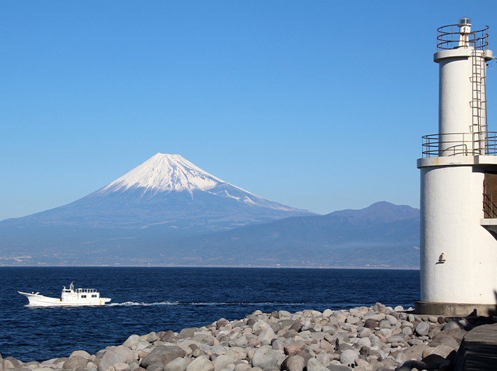 駿河湾越しに望む富士山